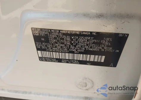 2014 Toyota Rav4 Xle из США, поврежденный, VIN 2T3RFREVXEW193307